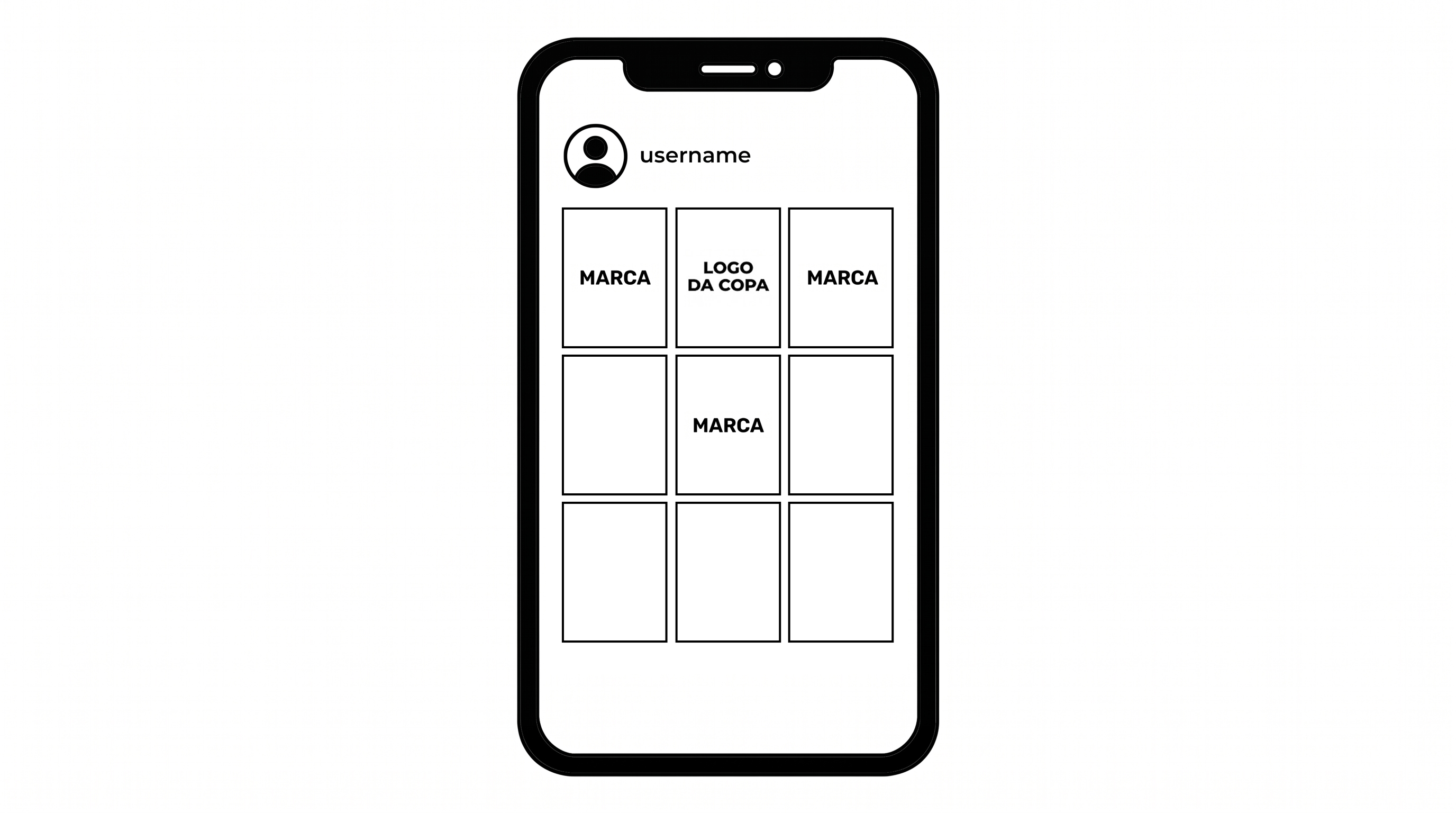 Mockup: feed com tipografia e logo oficial da Copa em capas